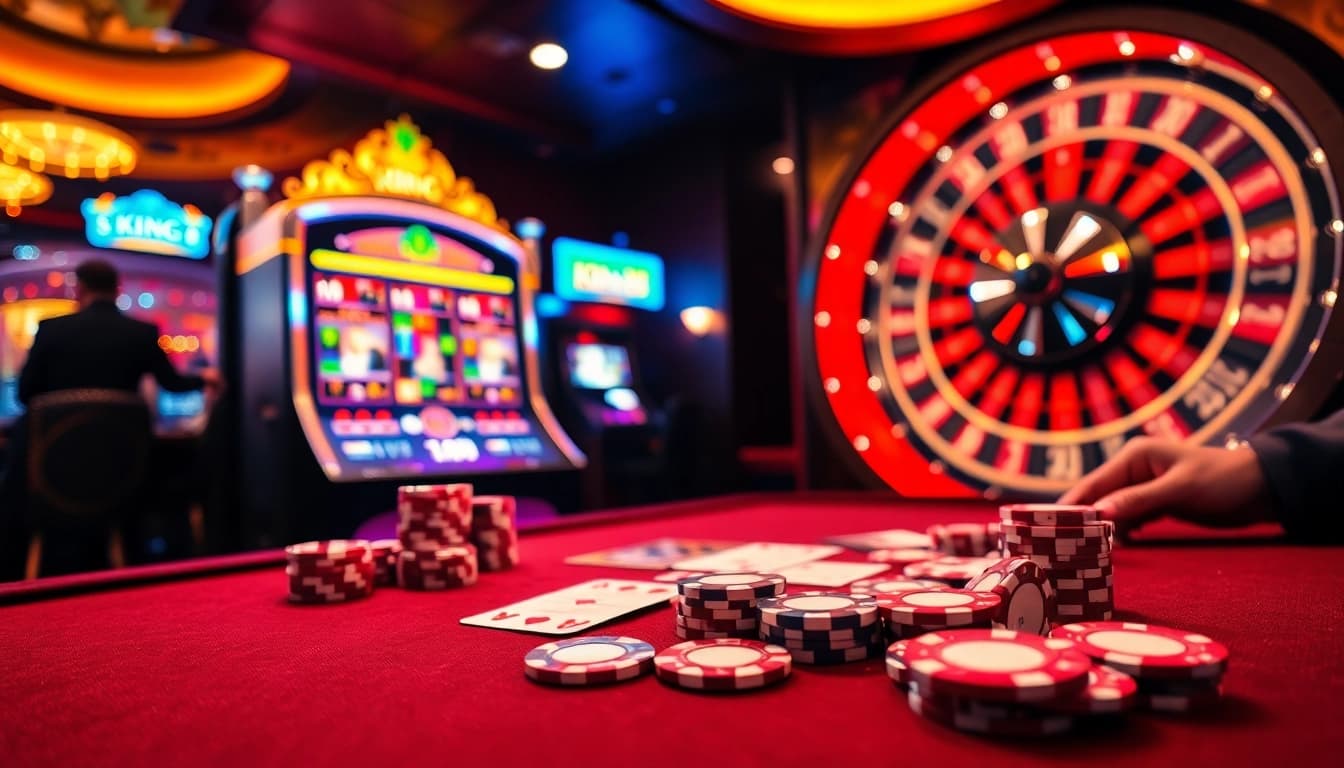 Experience the thrill of king 88 with high-stakes poker and vibrant slot machines in a lavish casino.