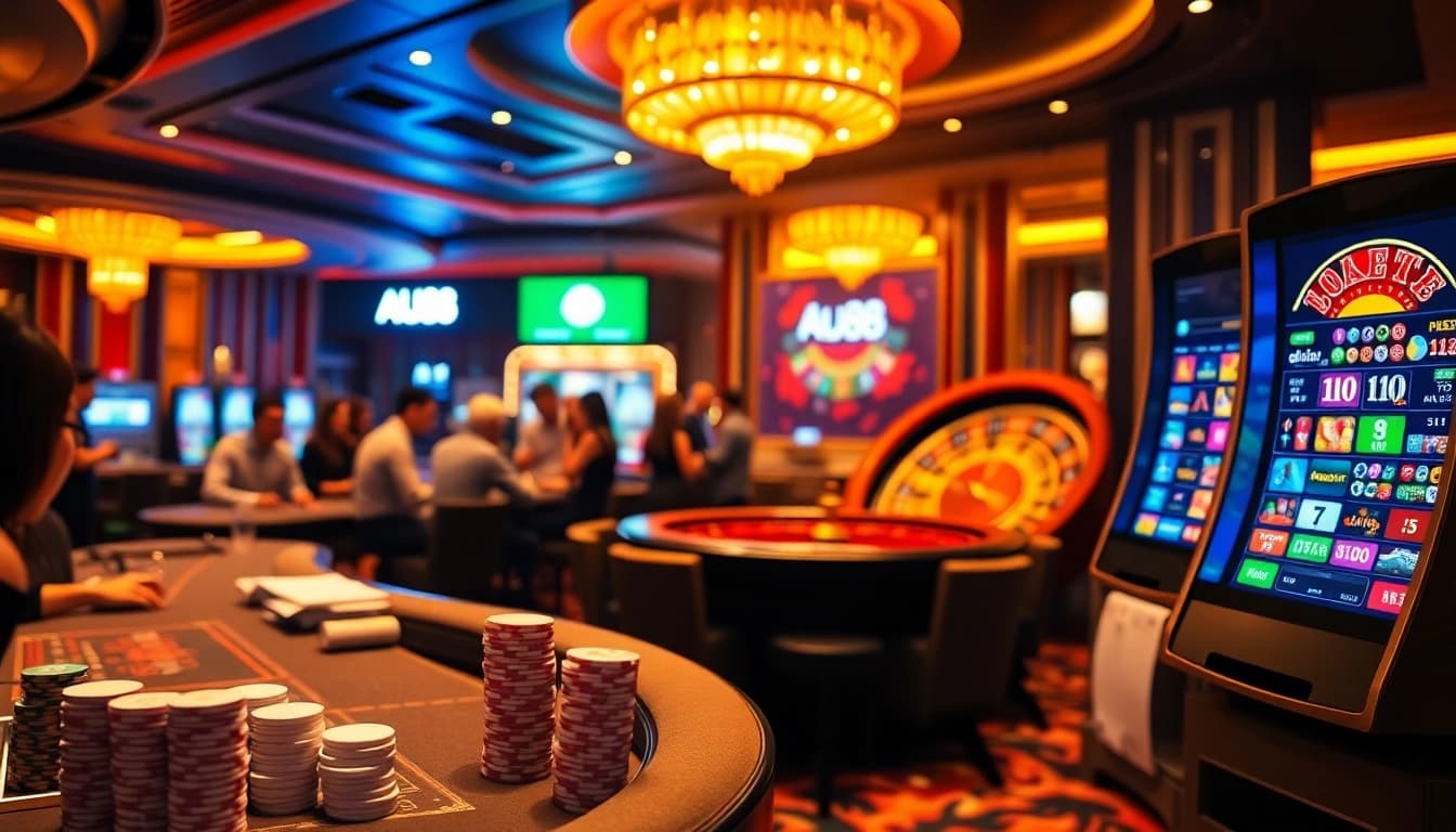 Engaging players experience at AU88's casino tables with vibrant gaming action.