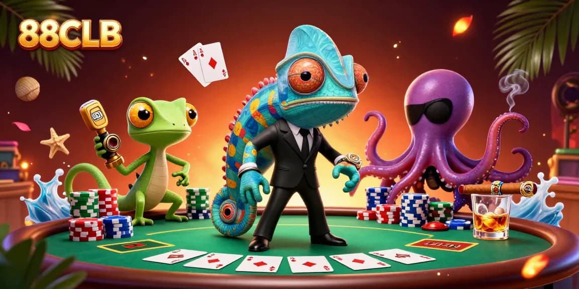 Engage with 88CLB's vibrant casino illustration featuring casino elements and characters.