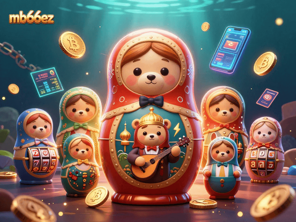 Engage with the vibrant mb66ez 3D casino scene filled with playful characters and crypto elements.