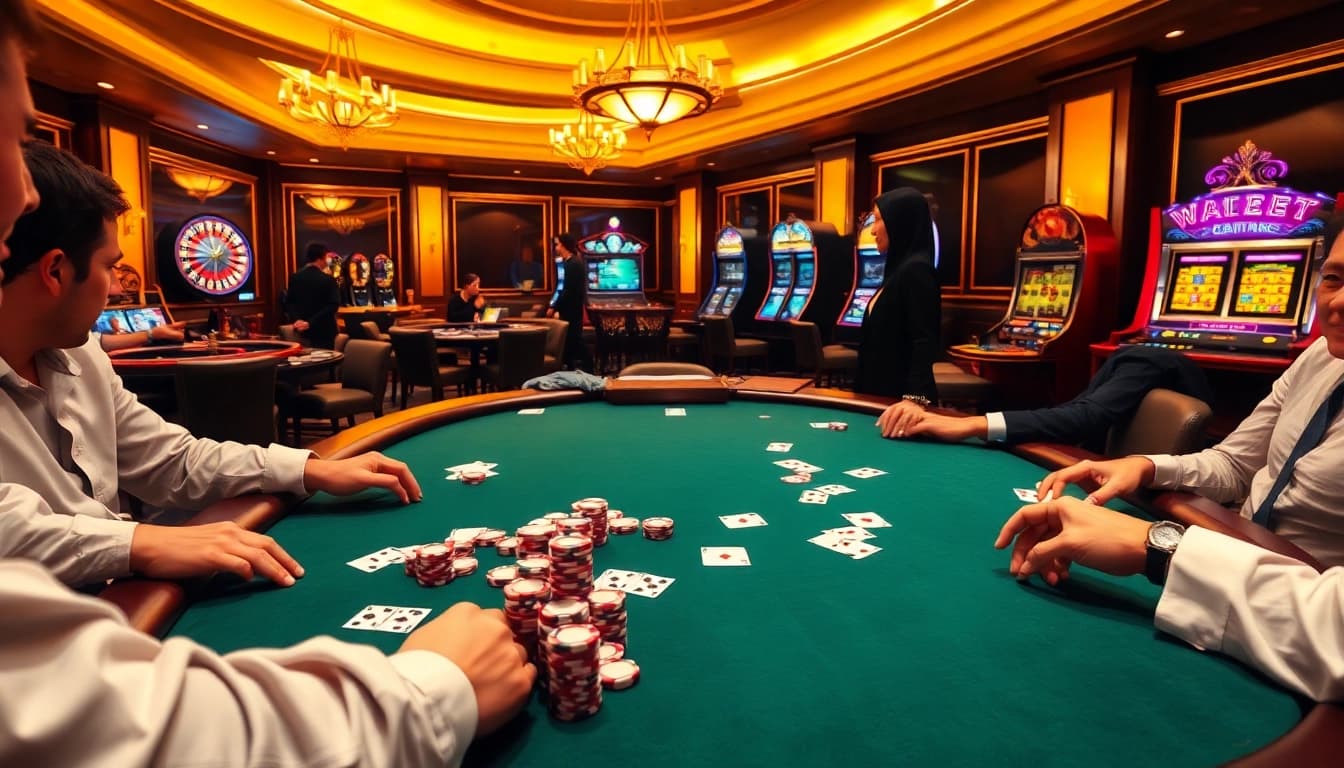 Explore the thrilling atmosphere of Trang Chủ Go8 with an immersive poker scene filled with action and excitement.