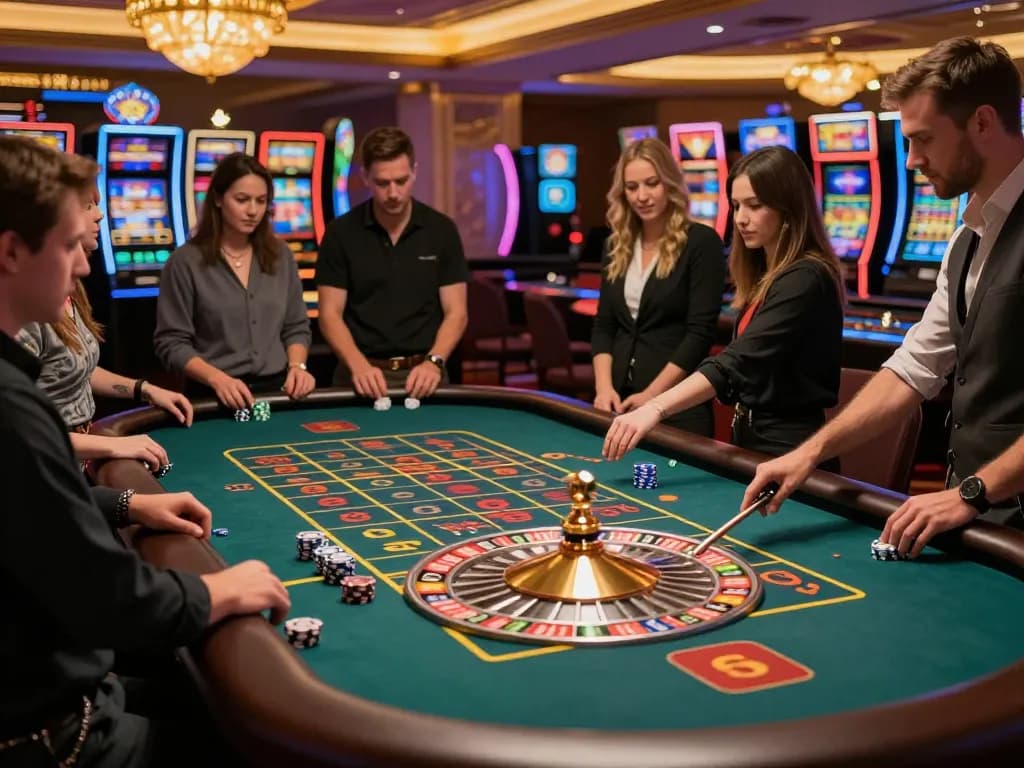 Players eagerly placing bets at a roulette table in an exciting casino, highlighting go99 gaming experience.