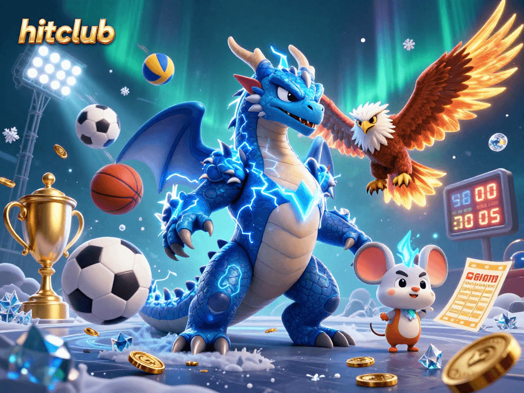 Hitclub showcases dynamic sports betting action with vibrant characters and casino elements.