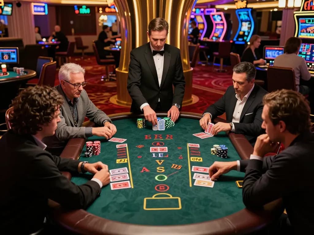 Engaged players strategizing during a blackjack game at a casino featuring Pragmaticplay tables.