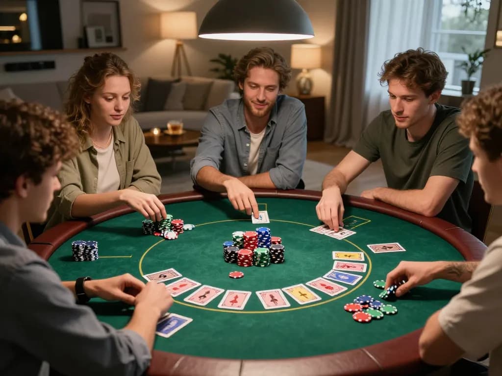 Engaging friends at a poker night showcasing 78win's thrilling gameplay