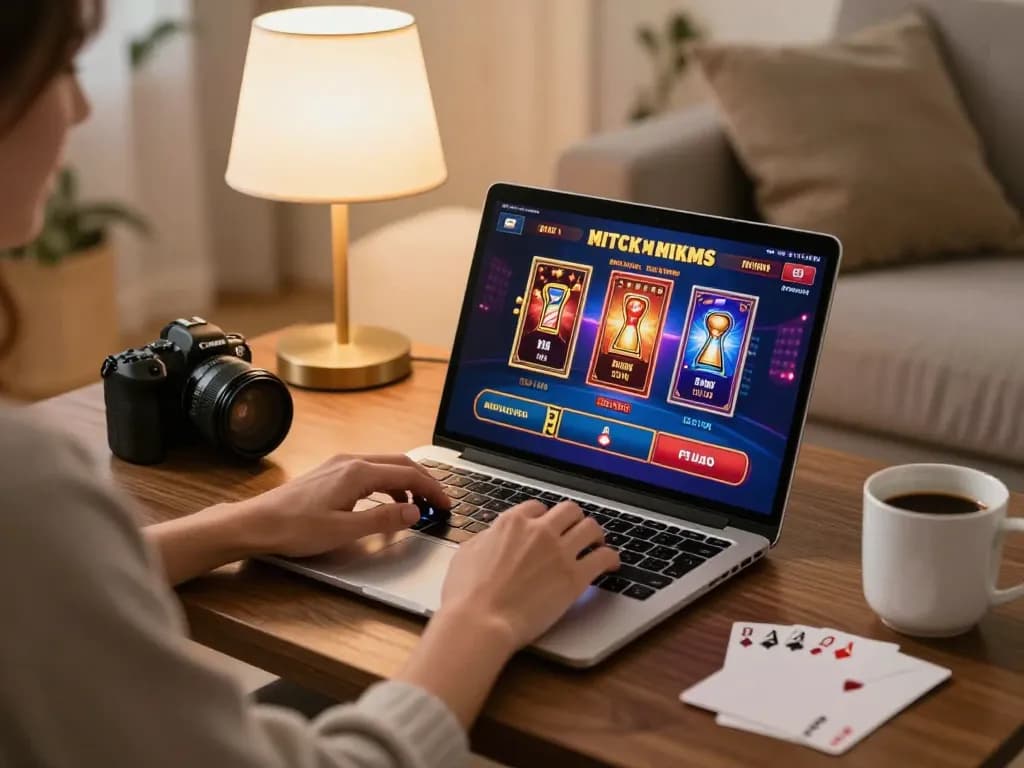 Fly88 player engaging in online casino gaming at home with a laptop and strategy notes.