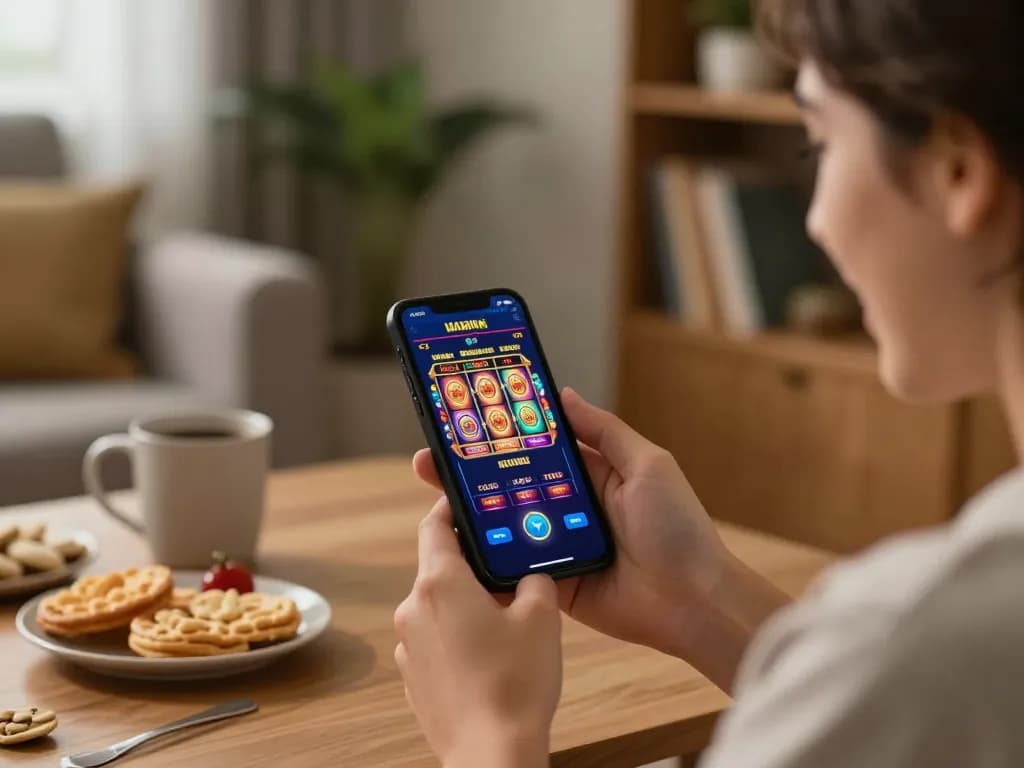 Engaging with abc8 casino app in a cozy home setting showcasing exciting online gaming.