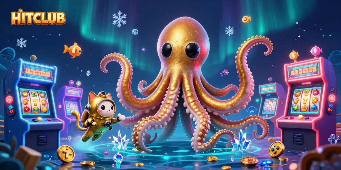 Spin and win with HITCLUB featuring a kraken, vintage diver, and arcade elements!