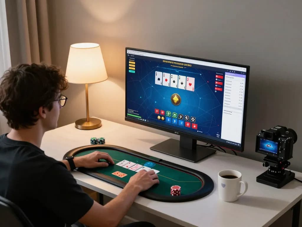 Player engaged in online poker game on desktop, showcasing strategic gameplay with mb66 game interface