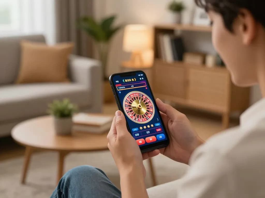 Engaging mobile gaming experience with luck8 on a smartphone during a cozy home session