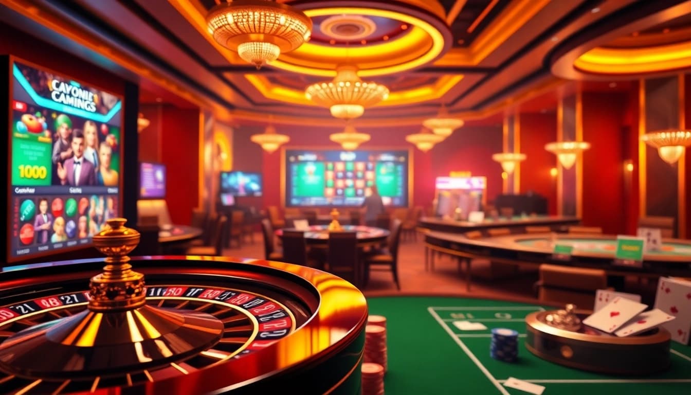 Gamblers engaging in online games at https://tg88.cafe/, showcasing vibrant casino elements.