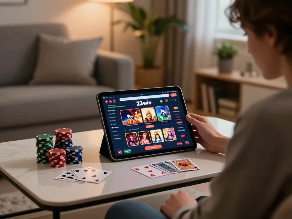 Engaging gameplay on 23win online casino game interface with inviting home atmosphere.