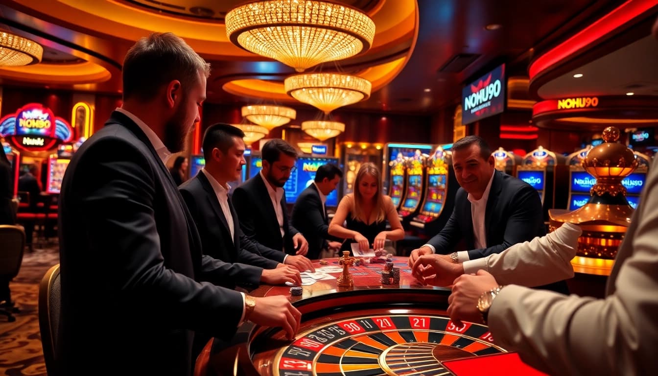 Players engaging in thrilling casino games with NOHU90 branding visible on betting slips.