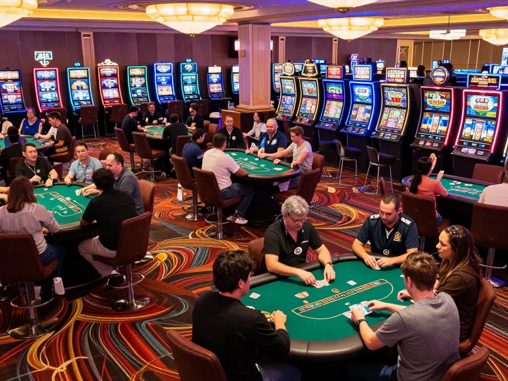 C168 poker tables in an upscale casino, players engaged in strategic gameplay.