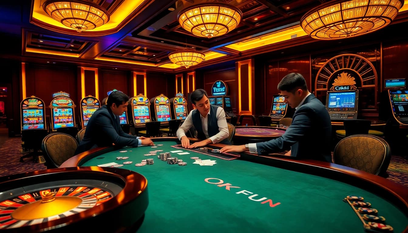 Experience thrilling gaming sessions at OKFUN Casino with vibrant poker action and luxury.