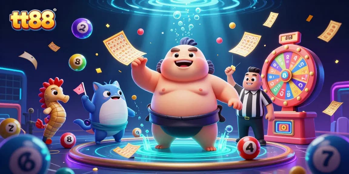tt88 showcases an exciting underwater lottery scene with vibrant characters and game elements.