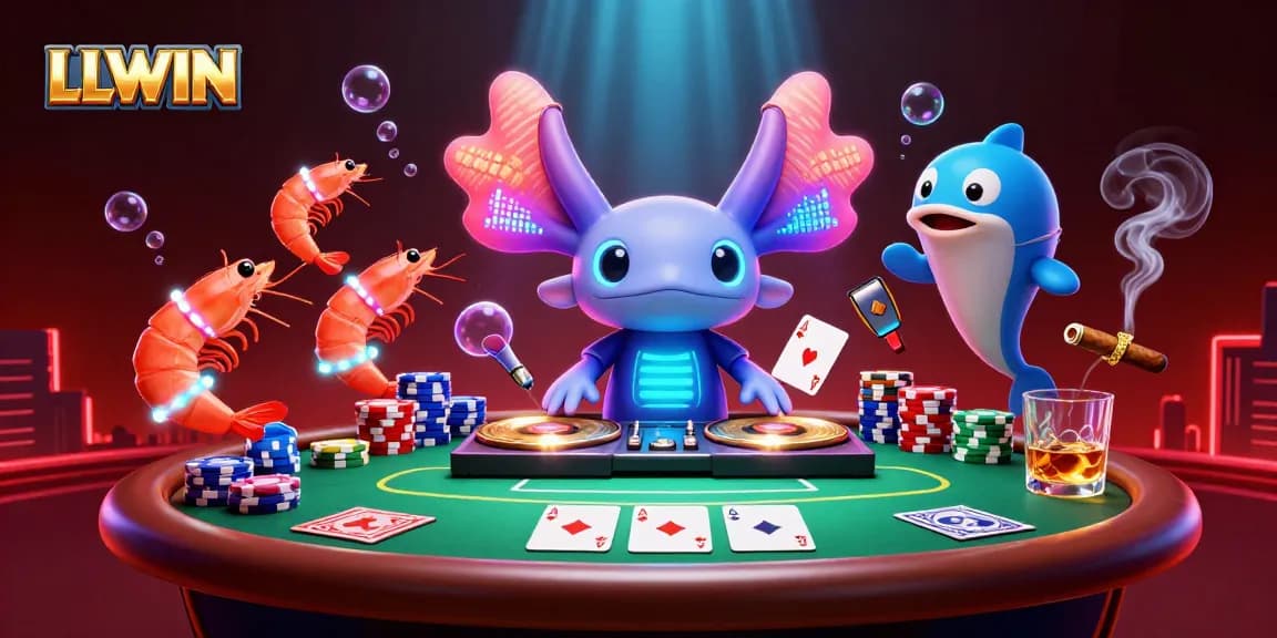 Experience the thrill of LLWIN with a vibrant underwater casino party filled with lively characters and exciting gambling elements.