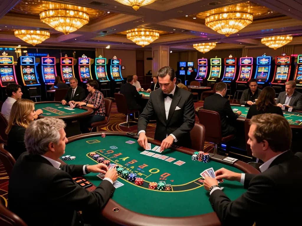 Tg88 players making bets at blackjack tables amidst vibrant casino ambiance
