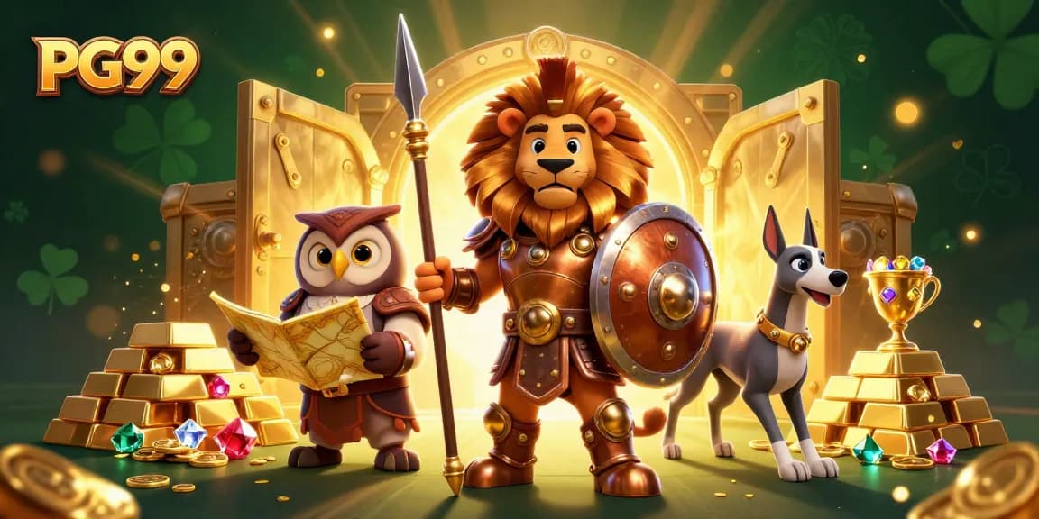 Engage in high-stakes gambling with PG99's thrilling 3D cartoon scene full of treasures.