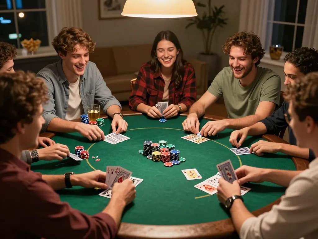 Friends enjoy a thrilling poker game with strategies at their fingertips, featuring az888 camaraderie.