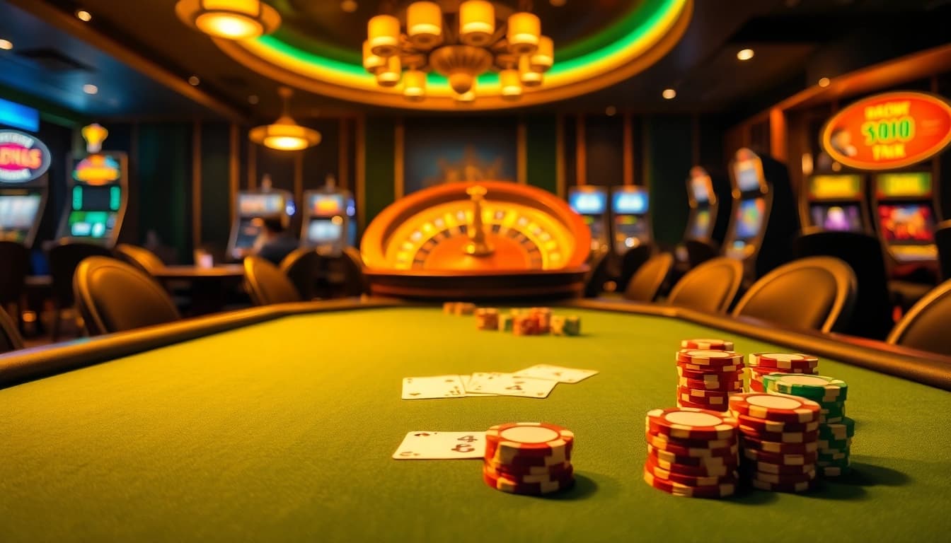 Elevate your betting experience with keonhacai.claims, featuring a vibrant casino scene of poker, roulette, and slot machines.