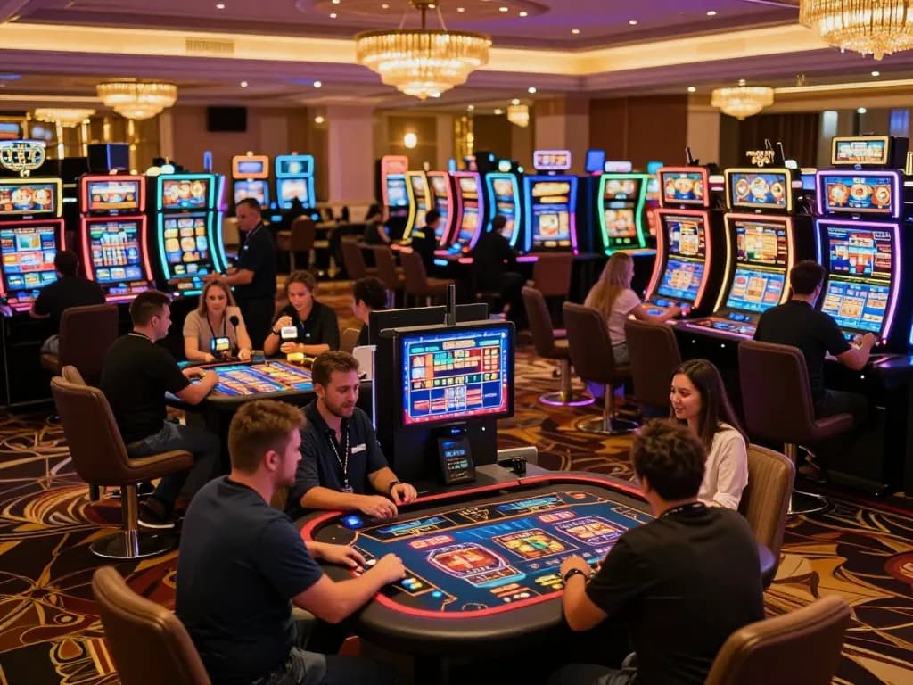 GO8 players enjoying diverse gaming options at a vibrant casino floor filled with excitement.