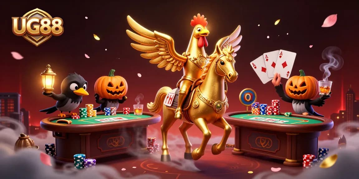 Experience thrilling bets at UG88 with the golden rooster in a vibrant casino scene.