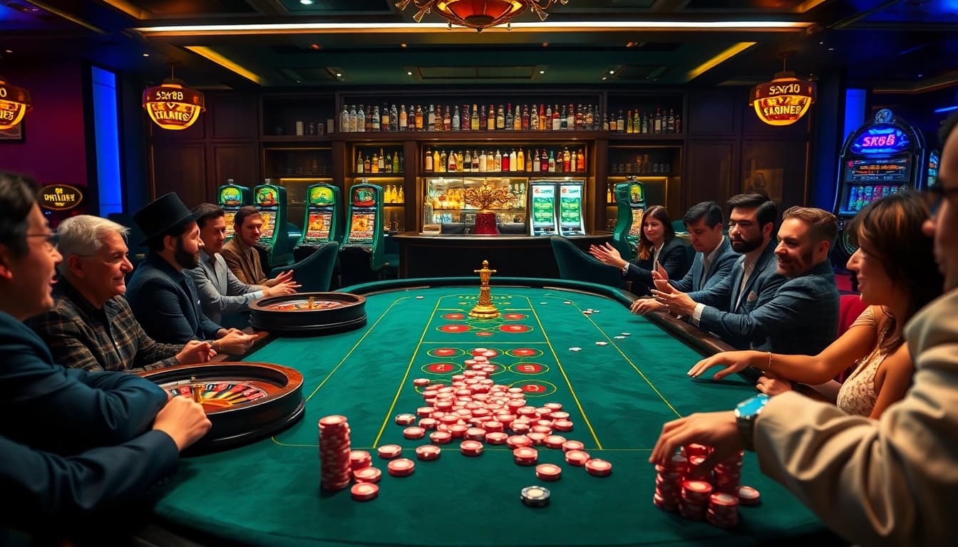 Experience the thrill of SX88 at a luxurious casino table with vibrant gaming elements.