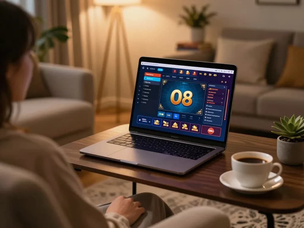 O8 online gaming setup shows player engaged in a strategic game experience at home