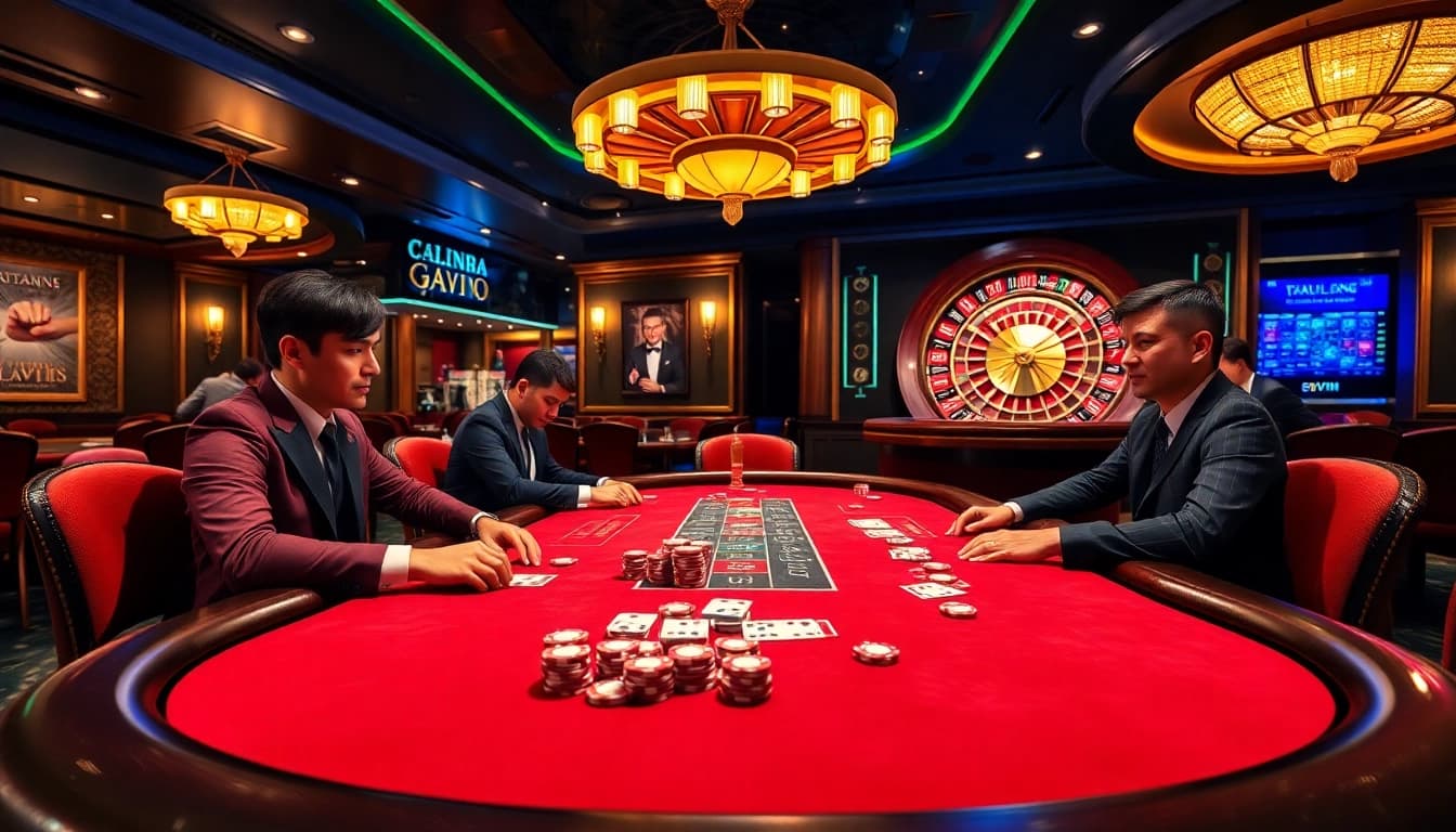 Players engaged at a thrilling poker table representing the excitement of 69vn online casino.