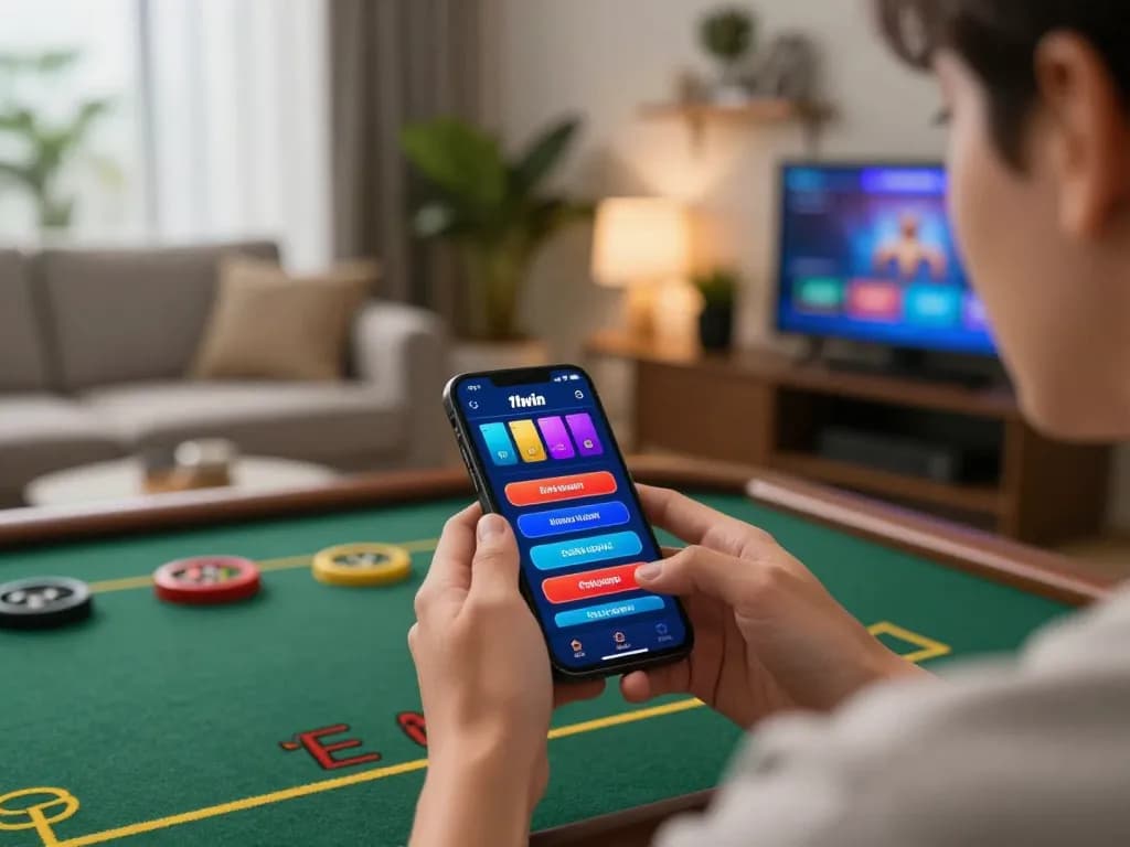 Playing games on 11win app in a cozy setting, showing mobile betting experience.