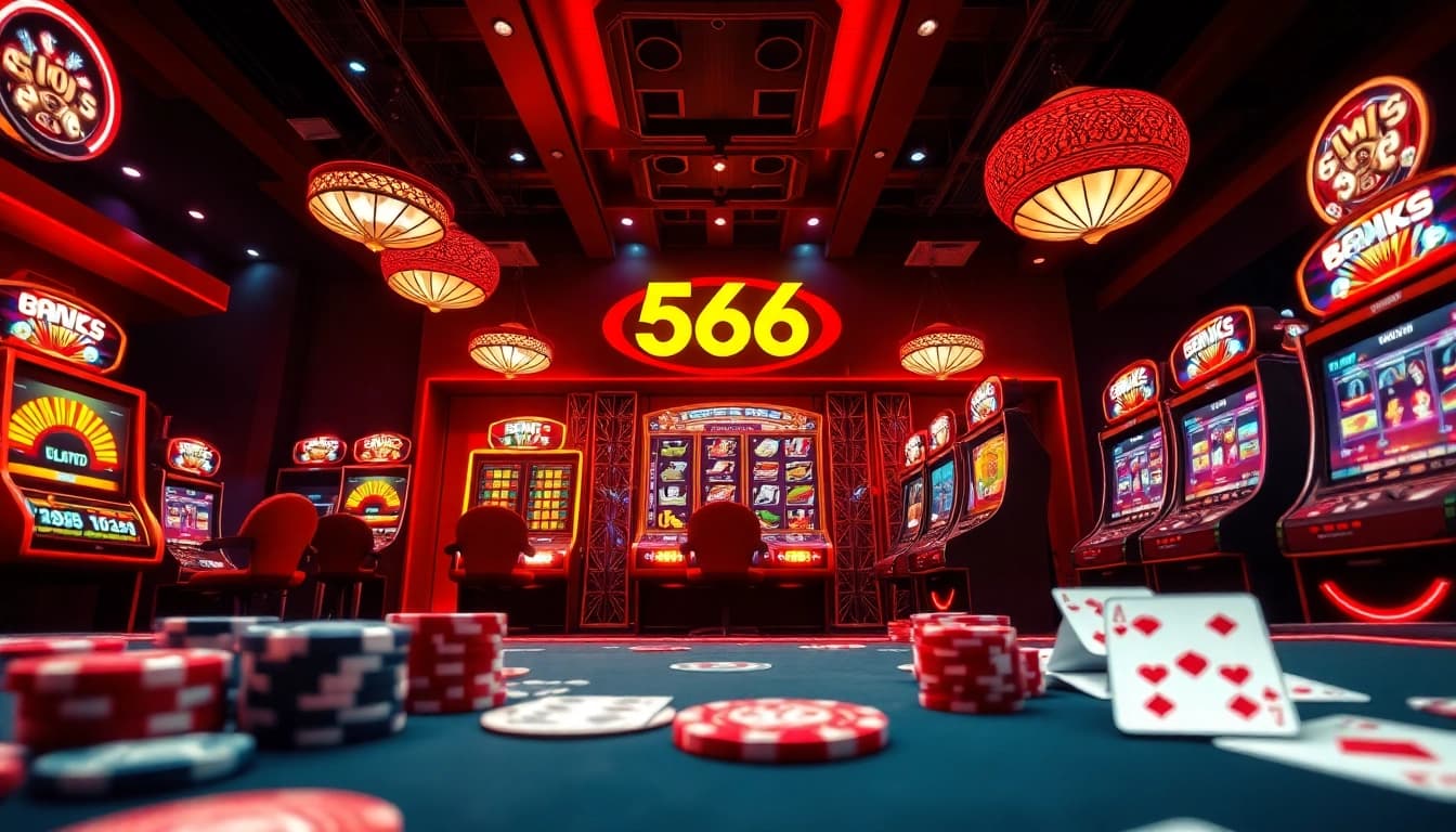 Exciting online casino scene showcasing 566.con's vibrant gaming atmosphere with modern gaming elements.