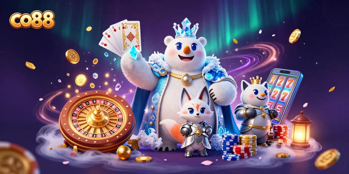 Join the co88 adventure with a polar bear king, dazzling gems, and thrilling casino elements.