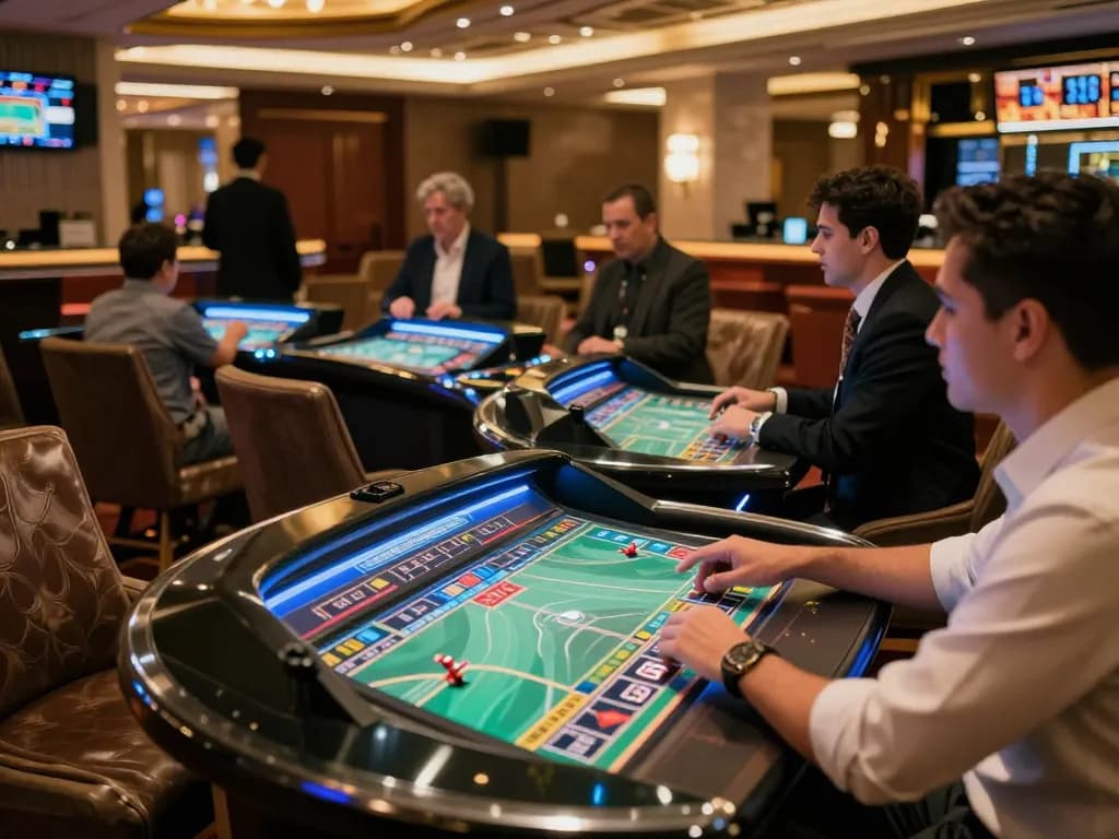 Excited patrons engaging in sports betting activities at GK88's premium lounge.
