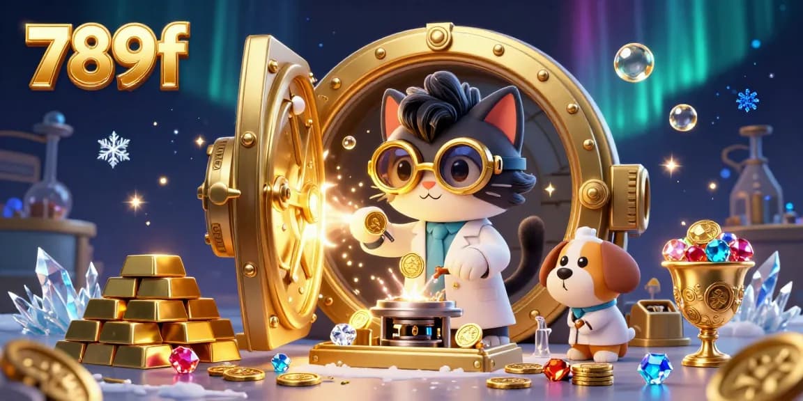 Experience the excitement of 789f's vibrant casino scene with golden treasures and playful characters.