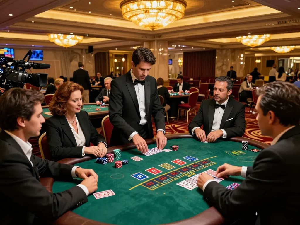 Engaging blackjack game at https://cak-t.com/ casino with focused players and dealer in elegant setting.