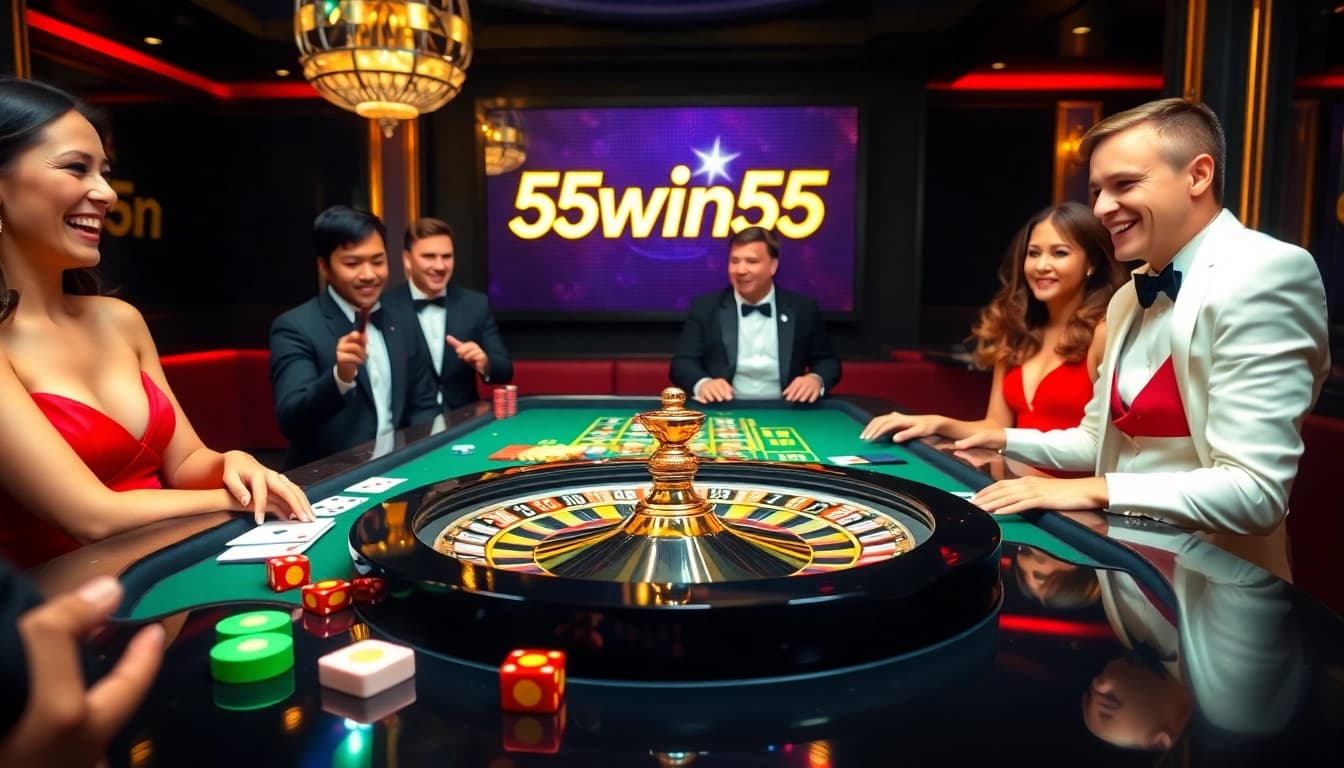 Experience the thrilling atmosphere at 55win55 with vibrant casino games and excited players.
