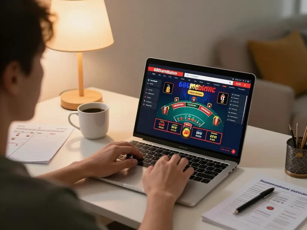 Engaging in online gambling at 68gamebaivn with live dealer game on screen, dynamic gaming experience.