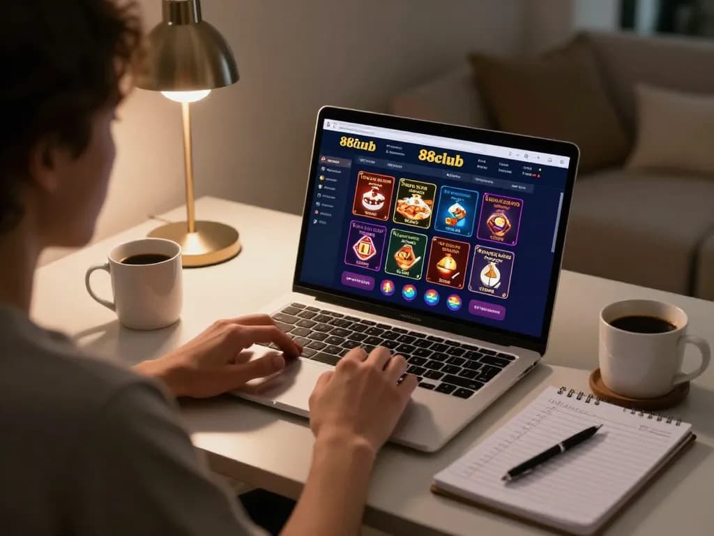 Engaged player exploring the 88club online casino gaming interface on a modern laptop.