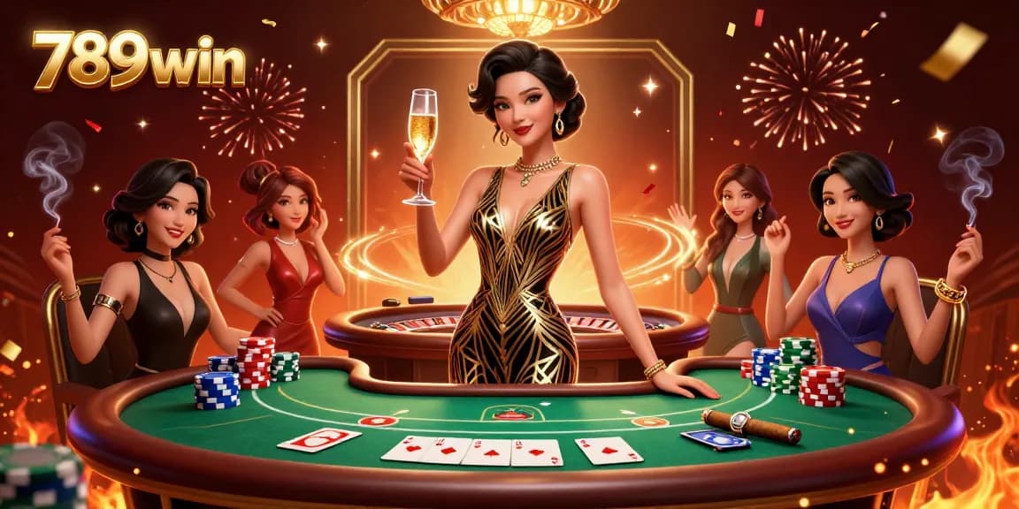Engage in thrilling gameplay at 789win with poker elements and glamorous casino visuals.