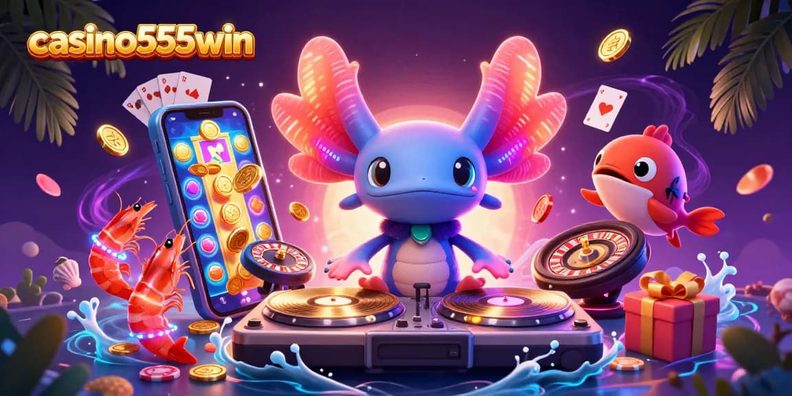 Play exciting games at casino555win with vibrant characters celebrating casino action