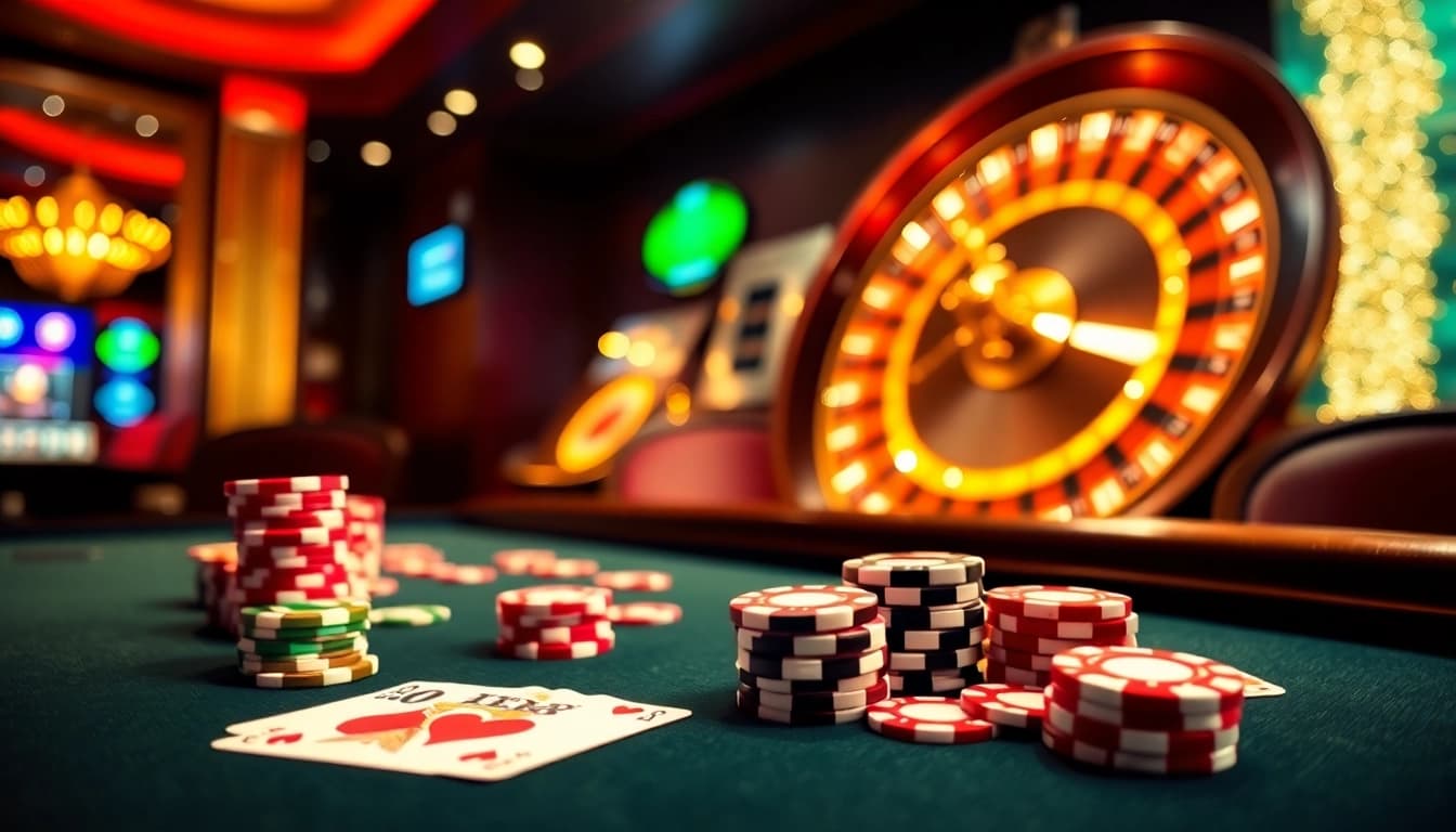 Engaging GK88 online casino scene showcasing vibrant poker action with chips and cards.
