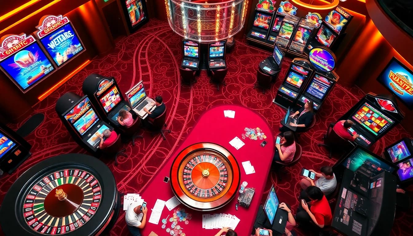 Experience excitement with 918Kaya PNG, featuring a modern online casino atmosphere with slot machines.