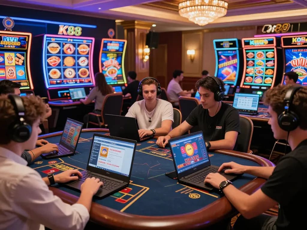 Engaged players enjoying K88 online casino games in a vibrant setting.