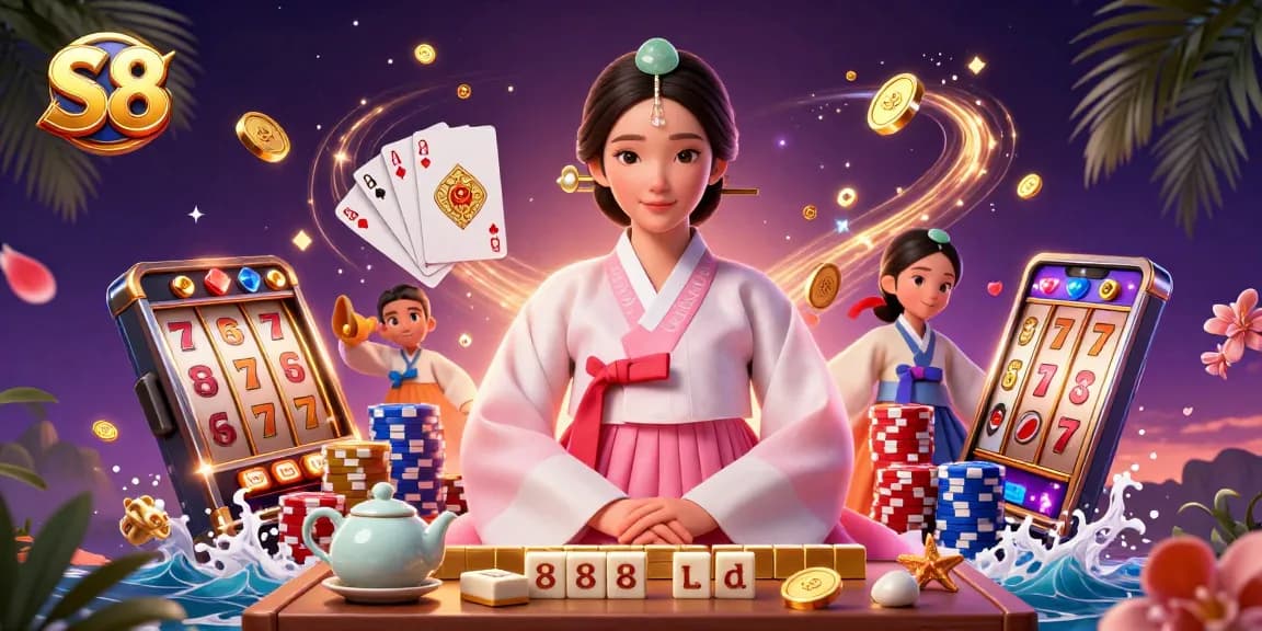 Experience thrilling gameplay with S8 slot reels and shimmering treasures in a vibrant casino setting.