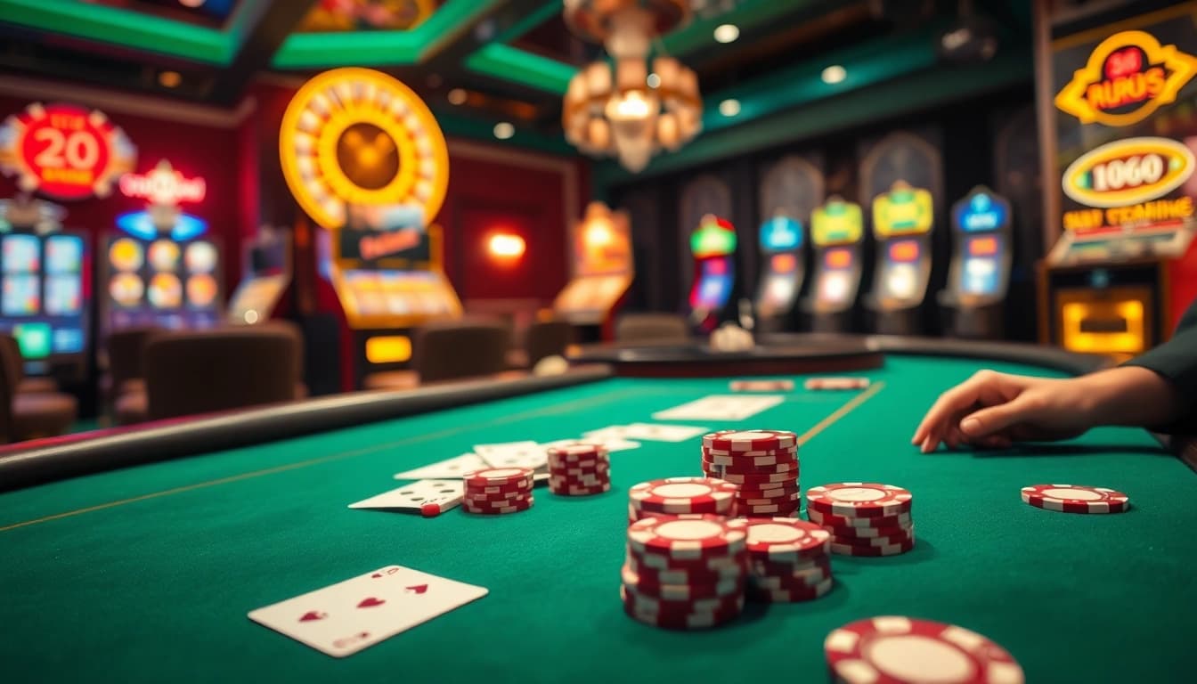 Experience the thrill of rr88 đăng nhập while playing at a luxurious casino table with poker chips and cards.