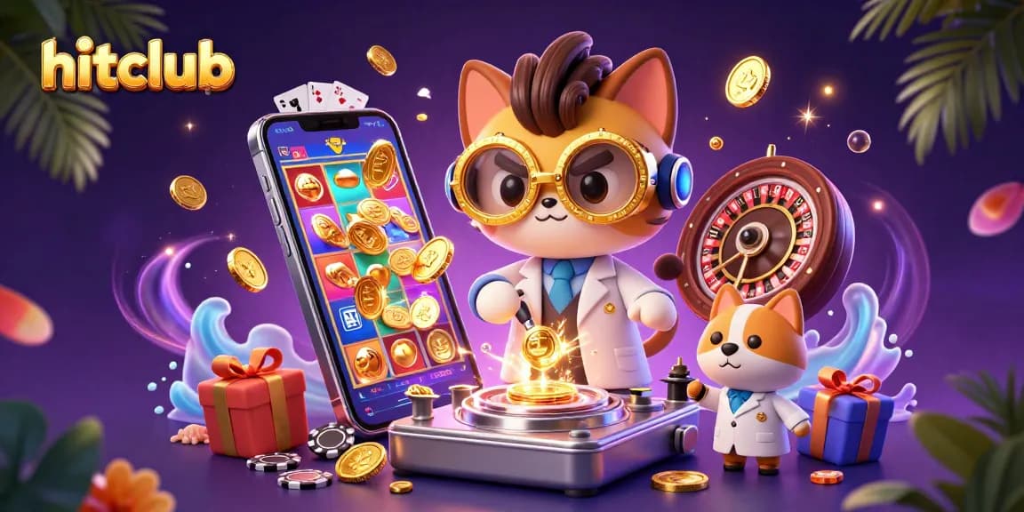 Engage with hitclub's vibrant gaming scene featuring a mad scientist cat creating gold coins.
