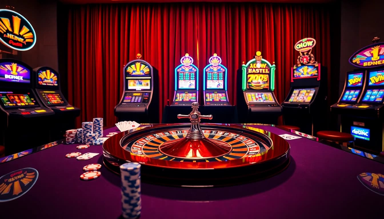 Experience thrilling gambling action with https://888vina.com/ showcasing luxury and excitement in a vibrant casino scene.