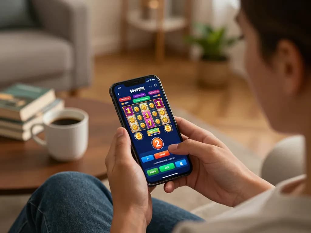 Engaging moment of a player spinning slots on the 4444WIN app for mobile gaming convenience.