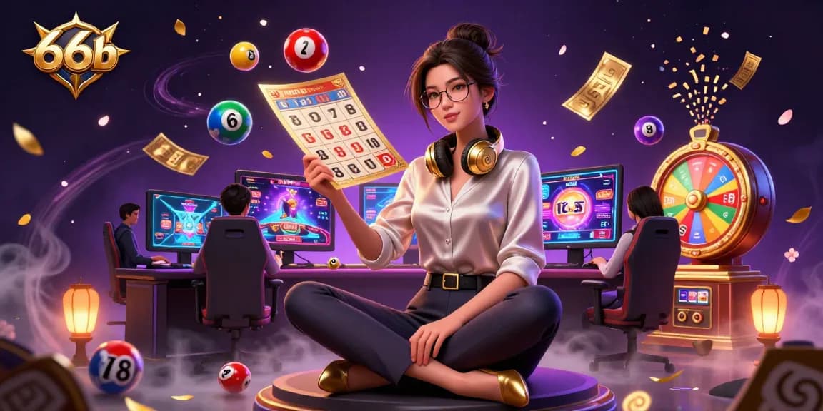 Play exciting lottery games and win with 66b in this vibrant casino-themed illustration.